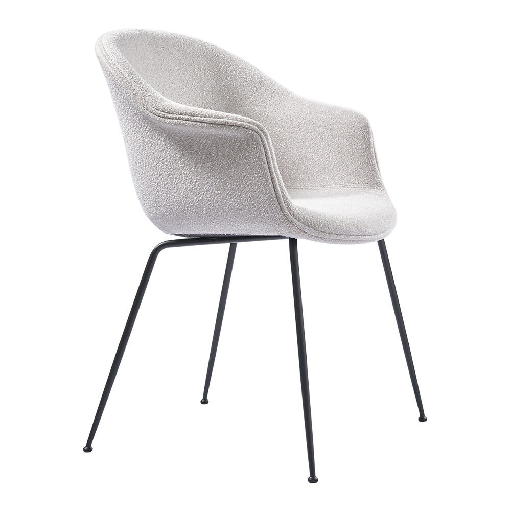 Gubi Bat Dining Chair - Fully Upholstered, Conic base - Stuhl: Light Bouclé