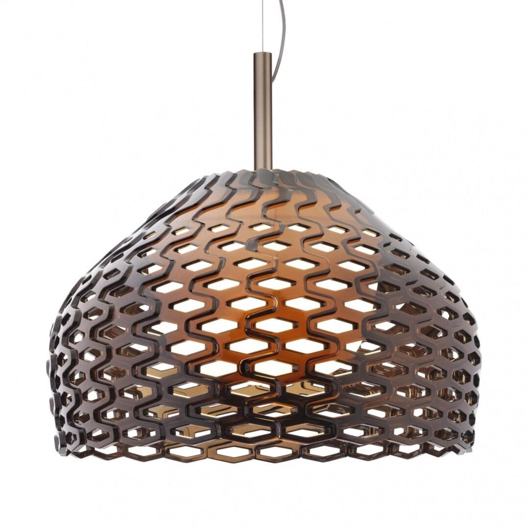 Flos Pendelleuchte Tatou S2 von Flos  Hellrosa RAL 3015, Nussbaum / basic dark, Ohne Leuchtmittel, Ocker grau