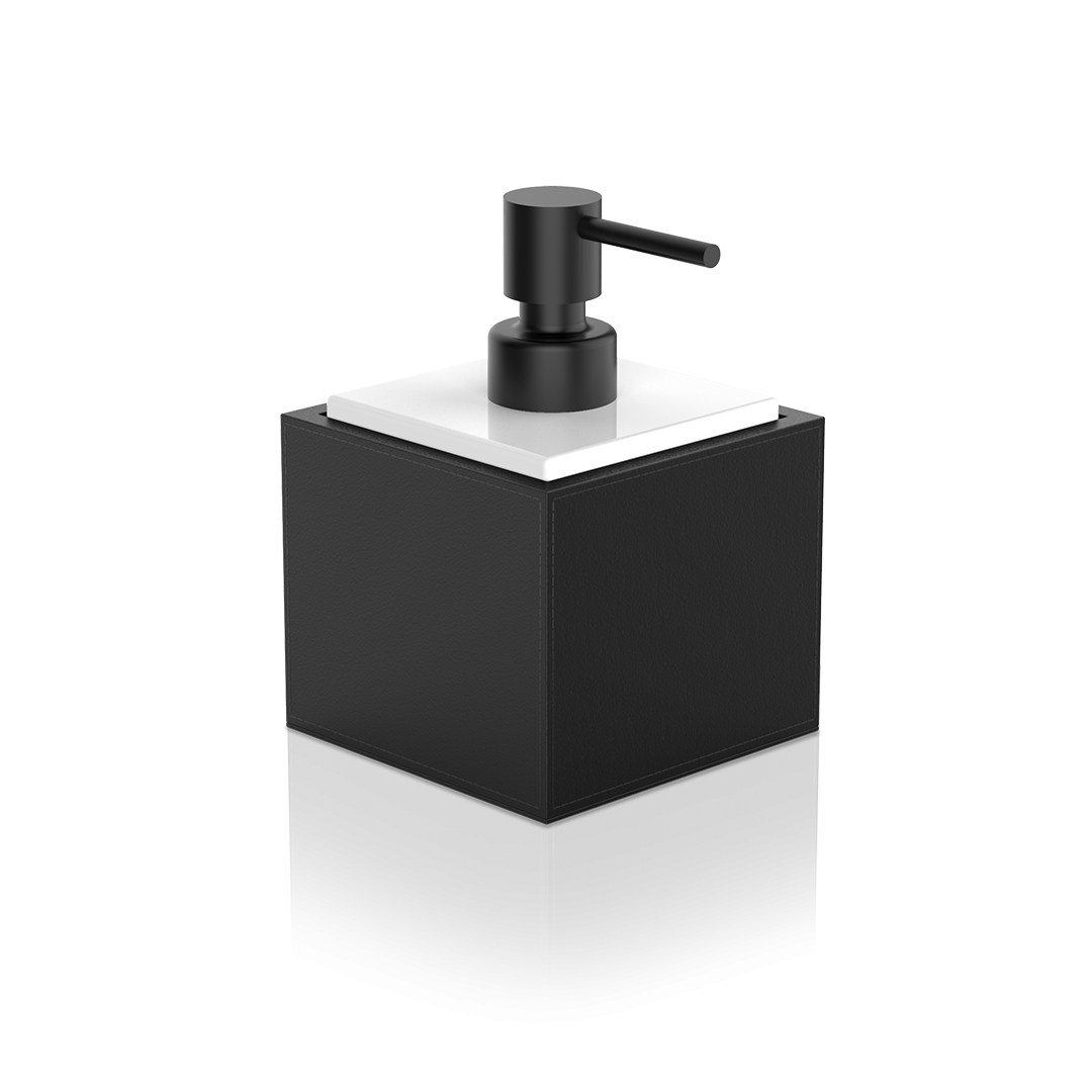 Decor Walther Seifenspender Brownie SSP-Lederimitat schwarz / schwarzes Glas mit schwarzer Pumpe