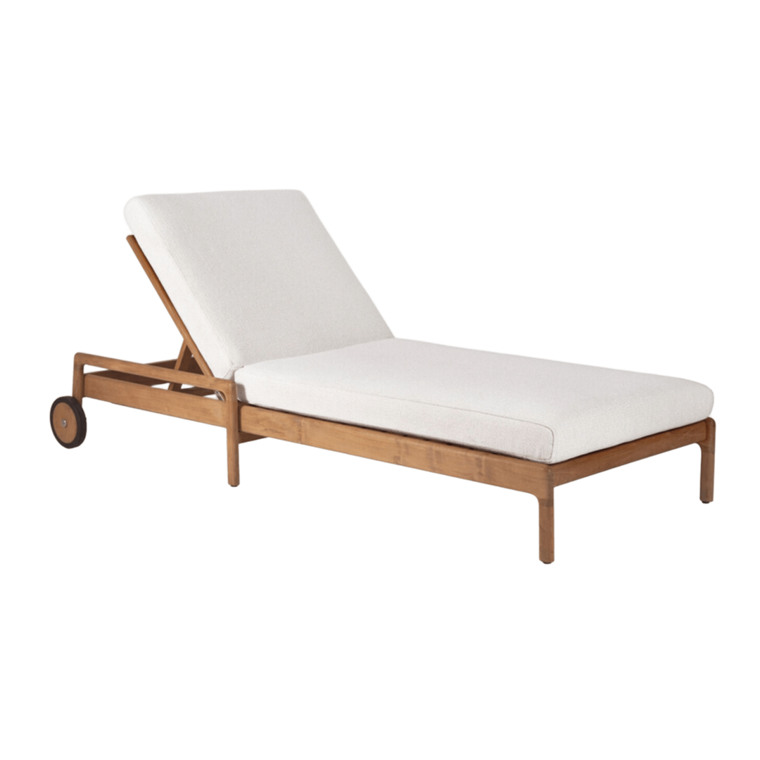 Ethnicraft Jack verstellbarer Liegestuhl für Draußen Teak / Off White / Dicke Unterlage