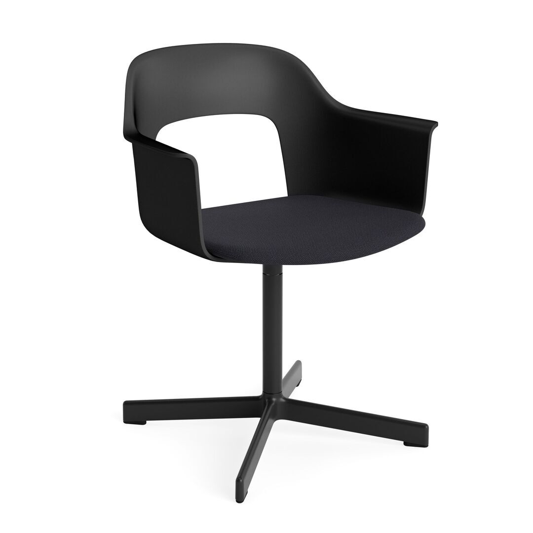 HAY Living Armlehnstuhl mit Drehgestell und Sitzpolsterung Layout 233 von Hay Black / Steelcut Trio - 195 , Schwarz pulverbeschichtet Aluminium