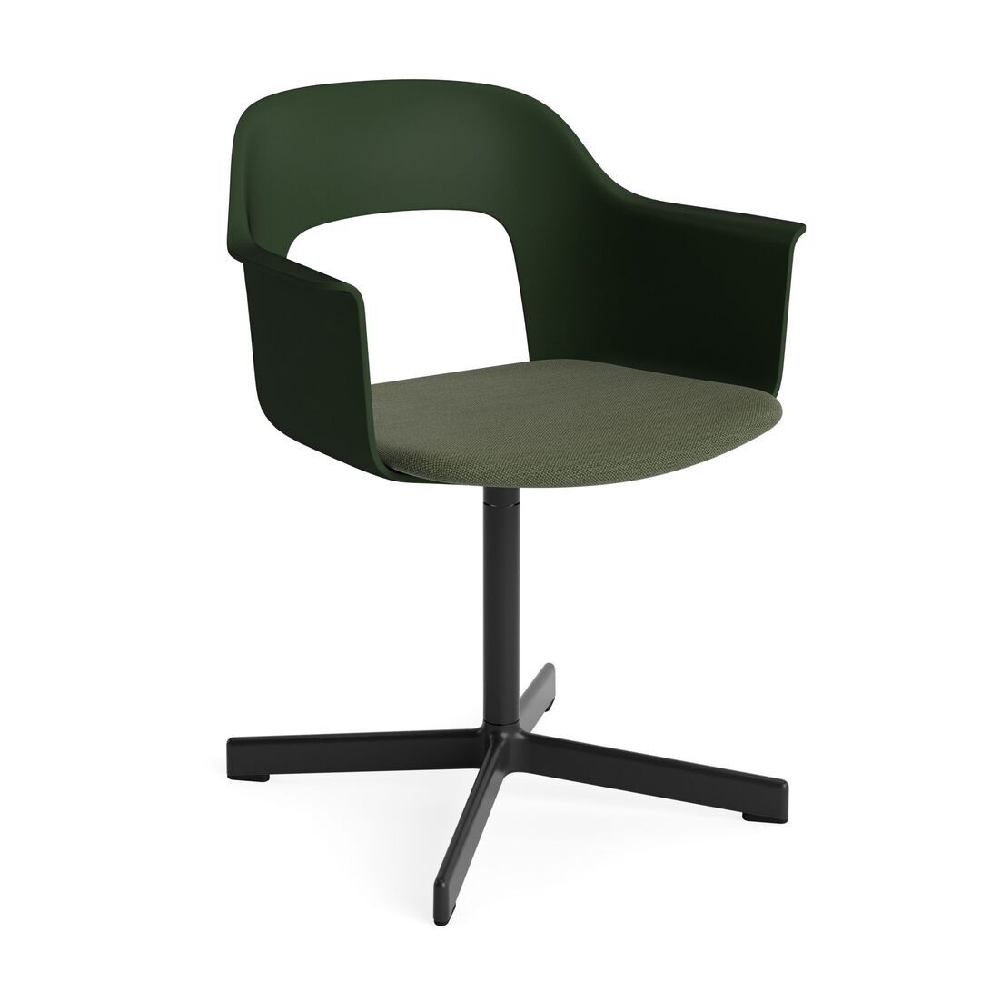 HAY Living Armlehnstuhl mit Drehgestell und Sitzpolsterung Layout 233 von Hay Bottle Green / Mode - 072 , Schwarz pulverbeschichtet Aluminium