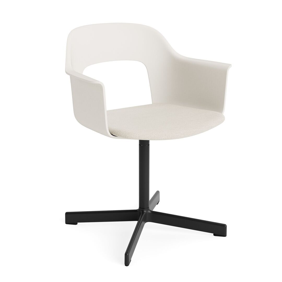HAY Living Armlehnstuhl mit Drehgestell und Sitzpolsterung Layout 233 von Hay Cream White / Mode - 011, Schwarz pulverbeschichtet Aluminium