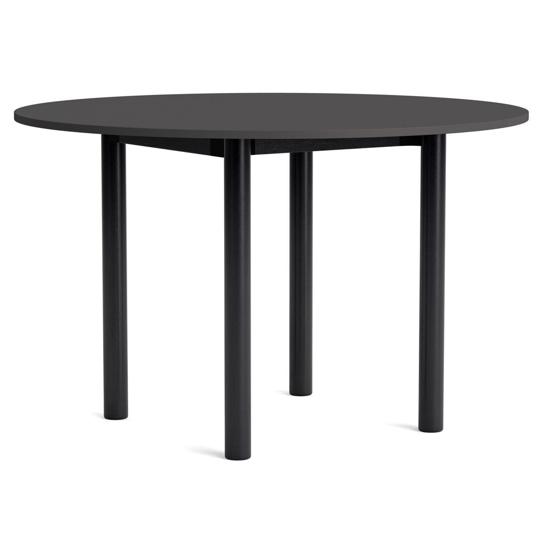 HAY Living Runder Esstisch Annex von Hay Ø: 120 cm , Linoleum Dark Grey, Eiche schwarz Wasser lackiert