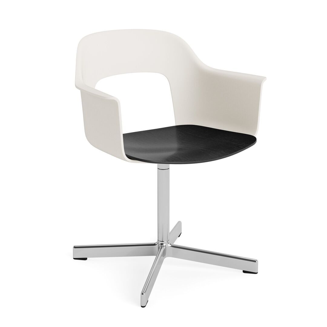 HAY Living Armlehnstuhl mit Drehgestell Layout 232 von Hay Cream White, Aluminium poliert, Black