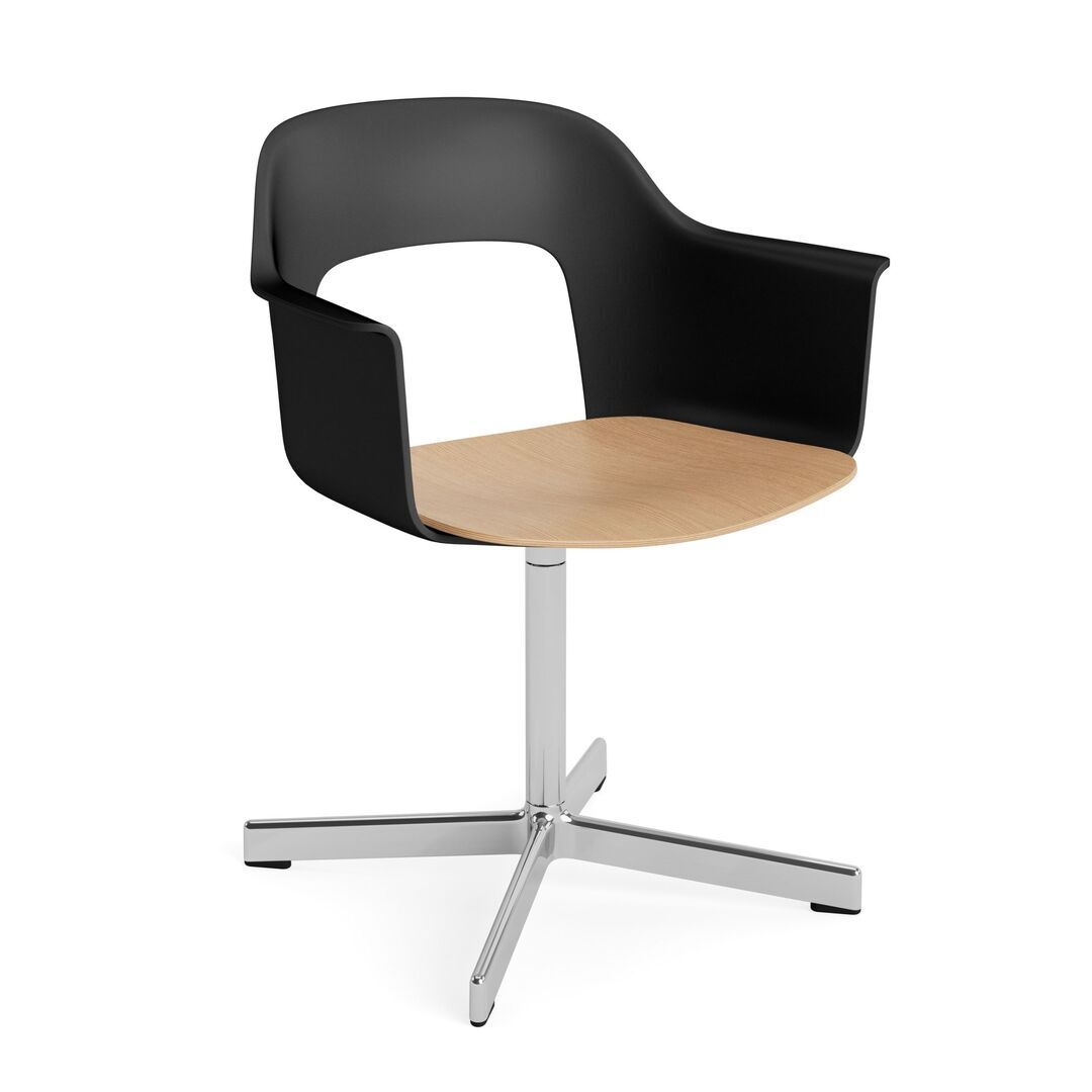 HAY Living Armlehnstuhl mit Drehgestell Layout 232 von Hay Black, Aluminium poliert, Natural 