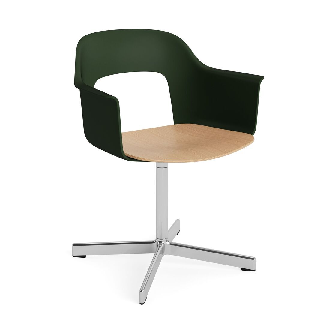 HAY Living Armlehnstuhl mit Drehgestell Layout 232 von Hay Bottle green, Aluminium poliert, Natural 