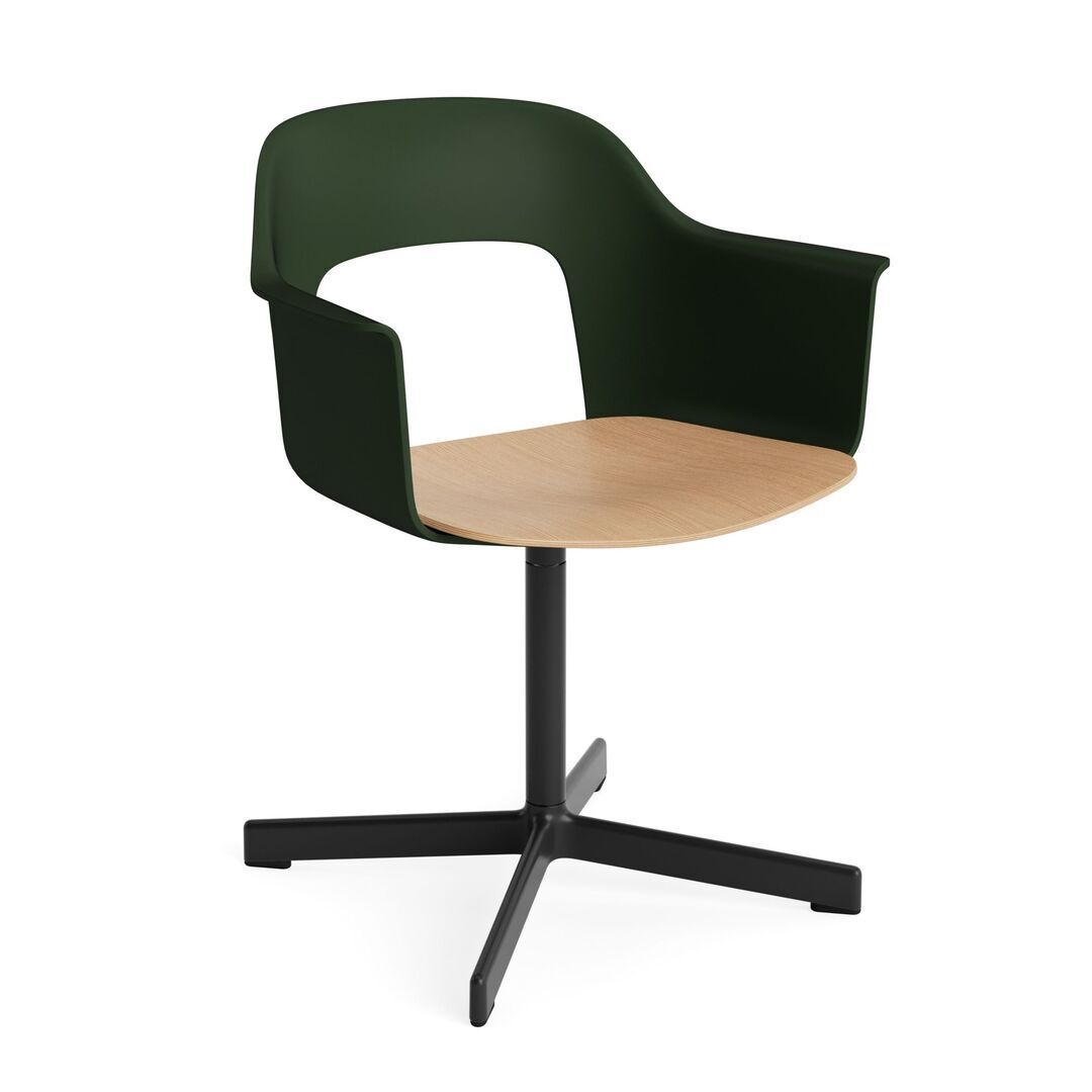 HAY Living Armlehnstuhl mit Drehgestell Layout 232 von Hay Bottle green, Schwarz pulverbeschichtet Aluminium, Natural 