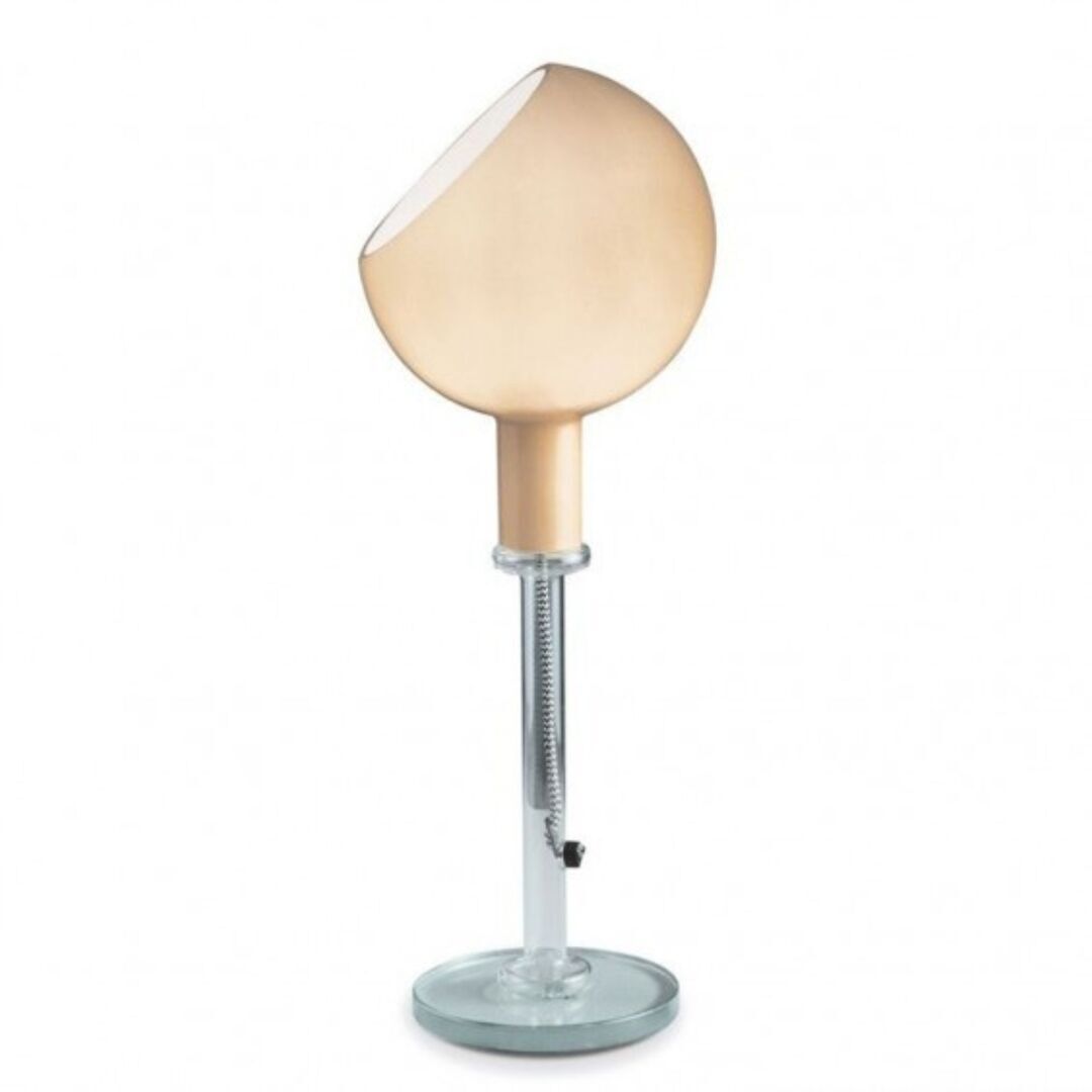 FontanaArte Tischleuchte Parola von FontanaArte  Hellrosa RAL 3015, Weiss / Weiss, Echtleder, Chouchin 1 LED h. 10 m, bernstein