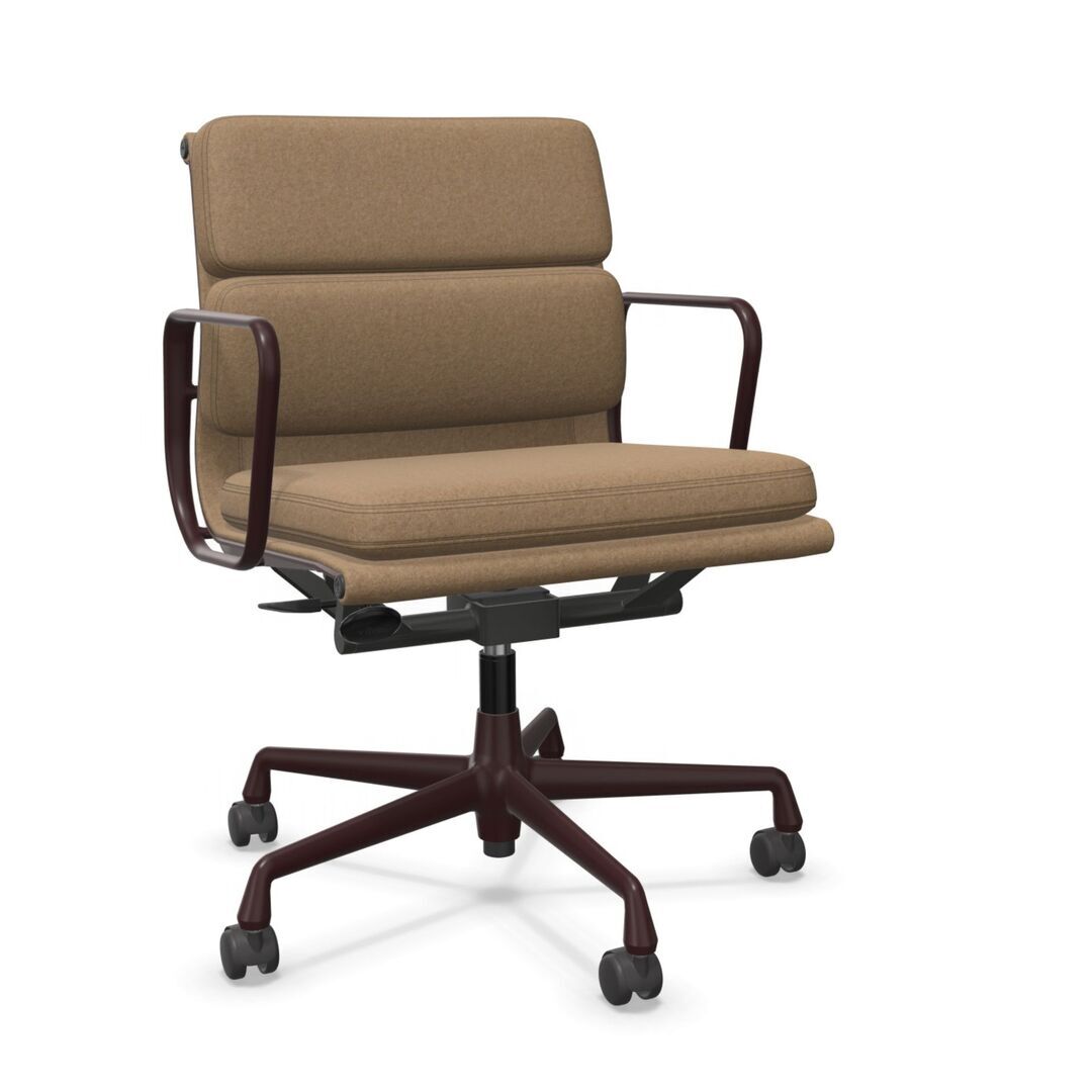 Vitra Soft Pad Chair 'EA 217' (mittlere Rückenlehne) Papyrus 13 - Cosy 2, Dunkel Bordeaux 60 pulverbeschichtet (struktur), Rolle hart gebremst für Teppichboden 02
