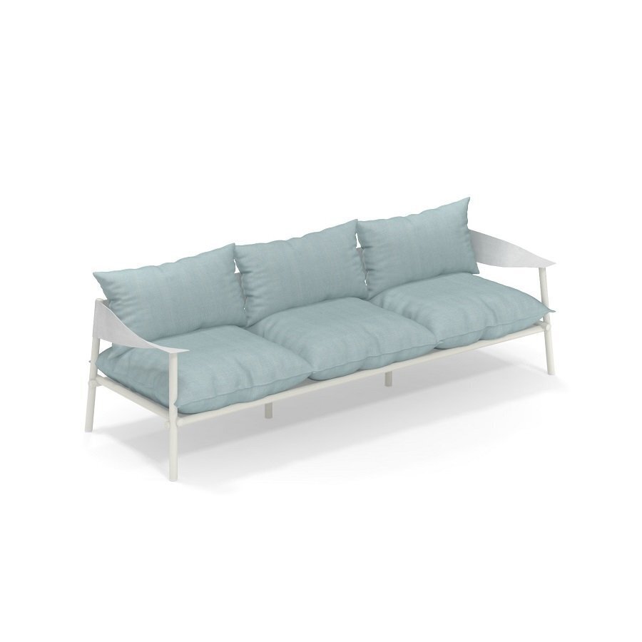 Emu Terramare Sofa 3 Sitzer - Gestellfarbe 23 Matt White - Armlehne EcoLeder 200/92 White - Polster 700/10 hellblau