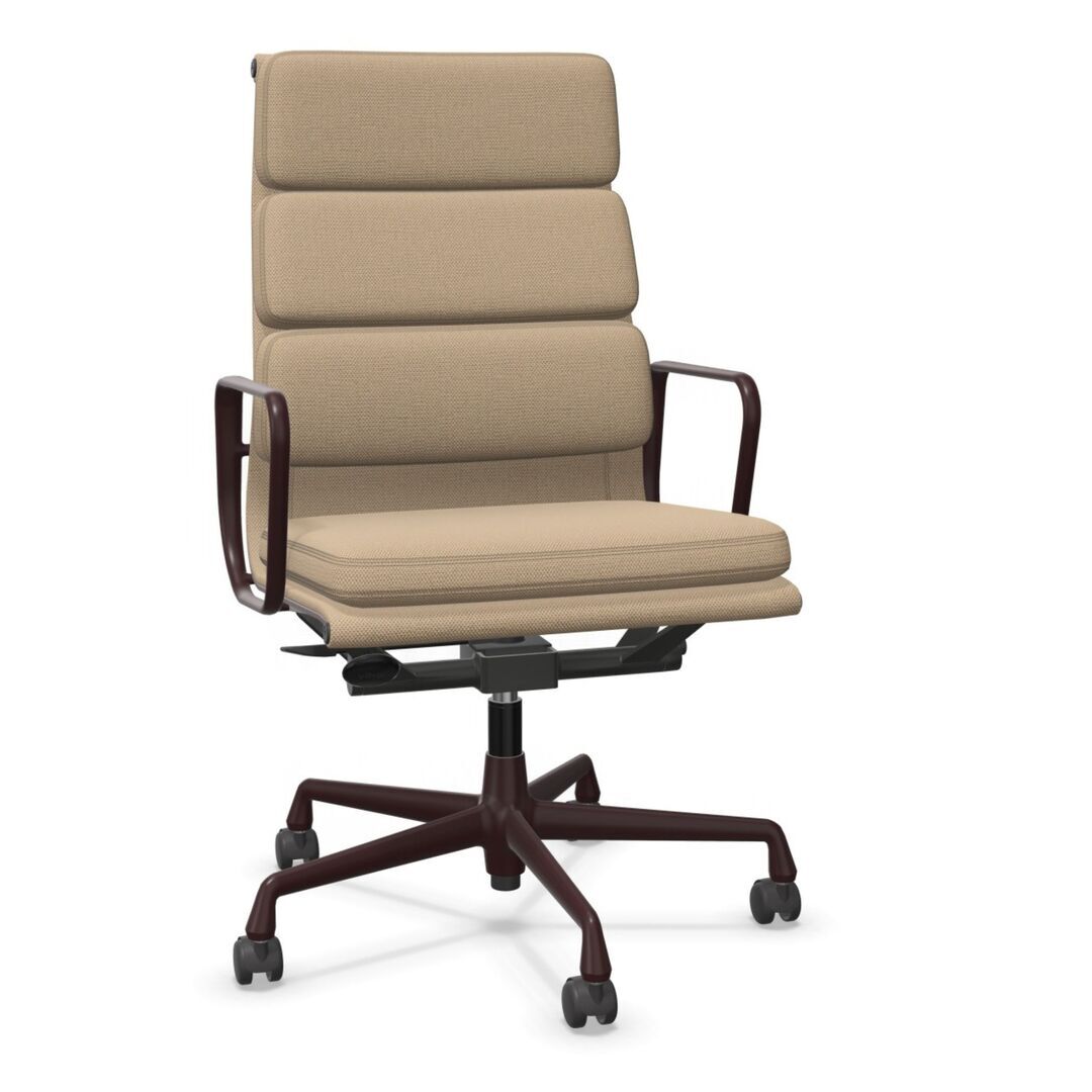 Vitra Soft Pad Chair EA 219 Papyrus-crème 66 - Laser RE, Dunkel Bordeaux 60 pulverbeschichtet (struktur), Rolle weich gebremst für Hartboden 03