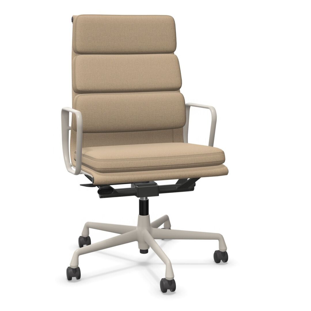 Vitra Soft Pad Chair EA 219 Papyrus-crème 66 - Laser RE, Kreide 37 pulverbeschichtet (struktur), Rolle hart gebremst für Teppichboden 02