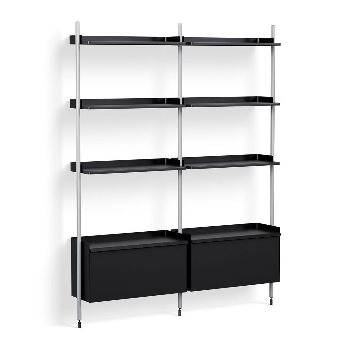 HAY Living Regalsystem Pier Combination 132 - Columns 2 von Hay Schwarz, Aluminium klar eloxiert