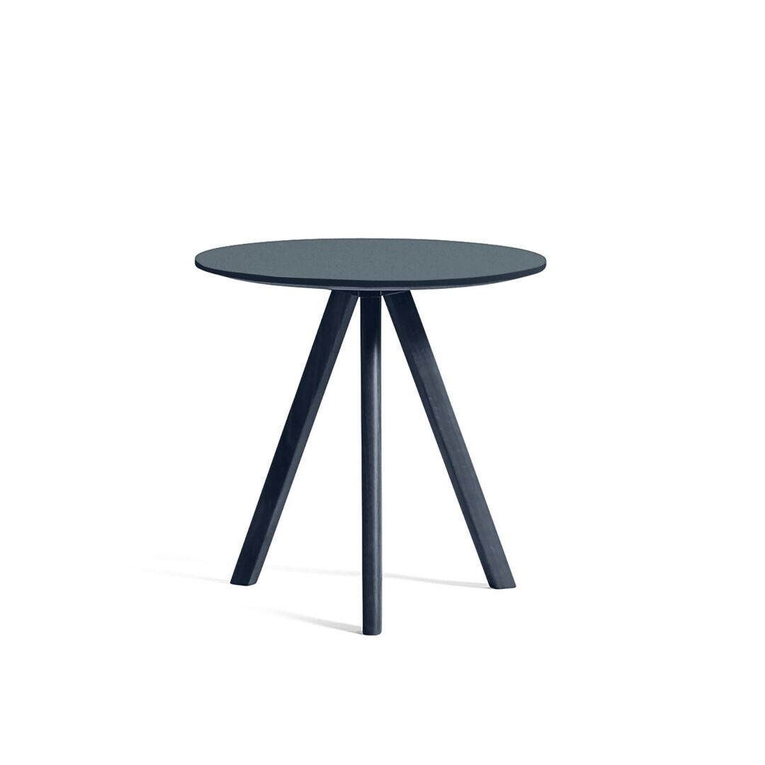 HAY Living Runder Tisch CPH 20 Monochrome Ø: 50 cm / H: 49 cm , Eiche Deep Blue lackiert - Linoleum Smokey Blue 