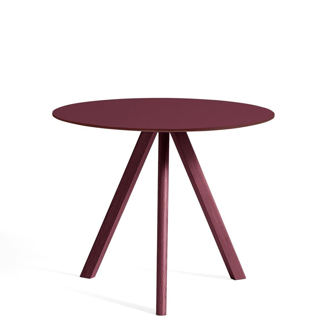 HAY Living Runder Tisch CPH 20 Monochrome Ø: 90 cm / H: 74 cm , Eiche Bordeux lackiert -  Linoleum Burgundy