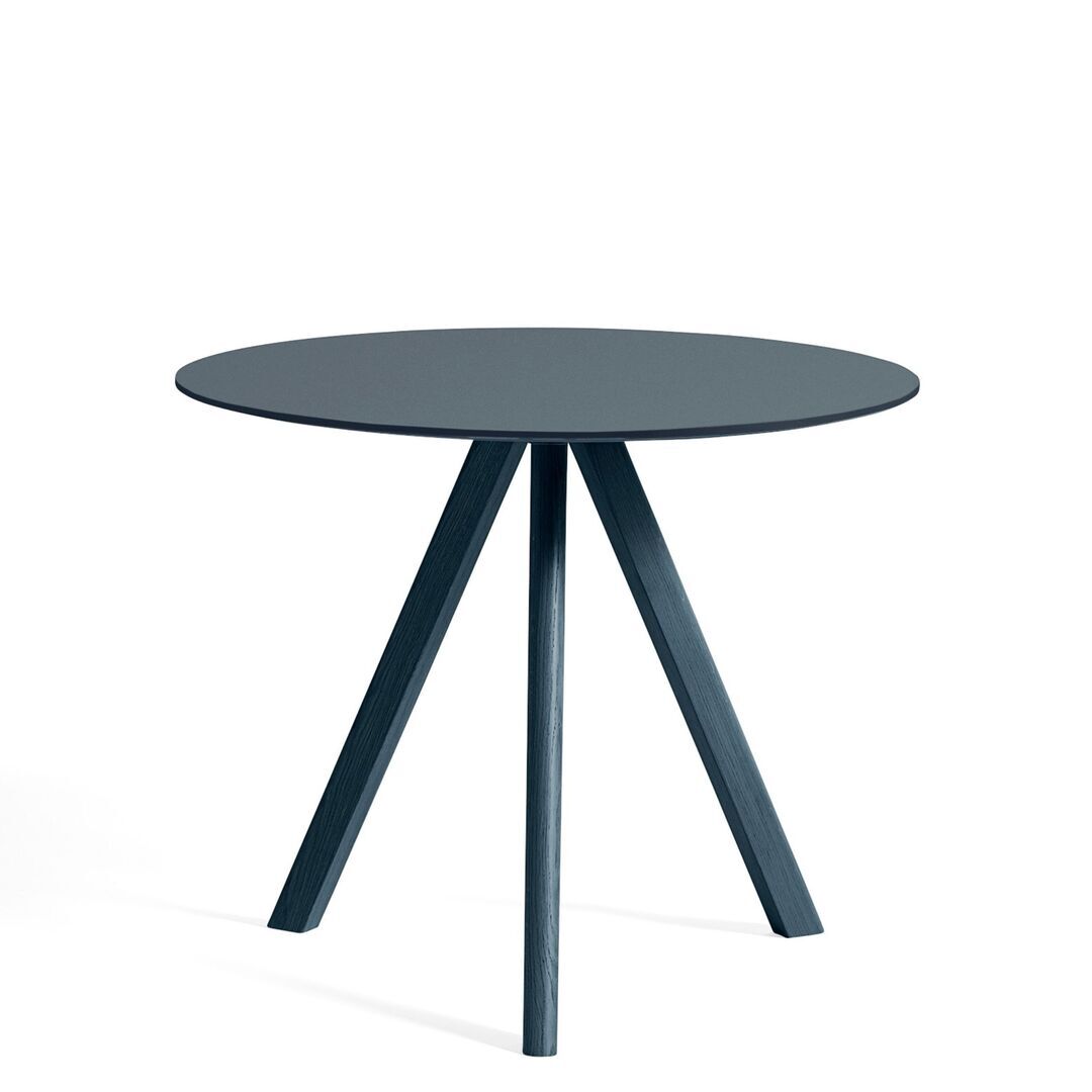 HAY Living Runder Tisch CPH 20 Monochrome Ø: 90 cm / H: 74 cm , Eiche Deep Blue lackiert - Linoleum Smokey Blue 