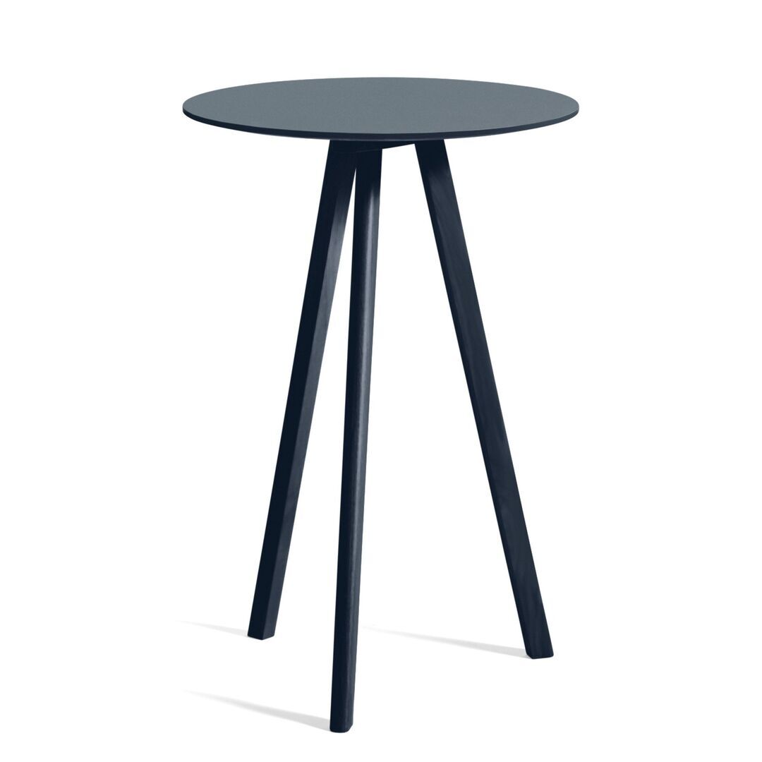 HAY Living Runder Tisch CPH 20 Monochrome Ø: 70 cm / H: 105 cm , Eiche Deep Blue lackiert - Linoleum Smokey Blue 