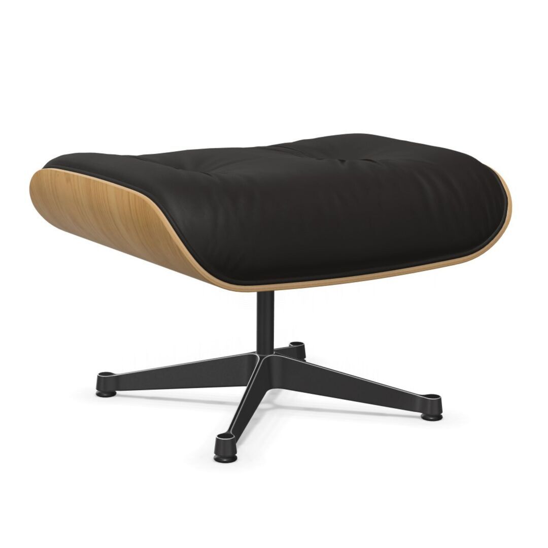 Vitra Lounge Chair Ottoman / neues Furnier / Leder Kastanie natur lackiert 26, Chocolate 68 - Leder Premium F, Aluminium poliert 03 / Tiefschwarz 12 pulverbeschichtet (glatt)