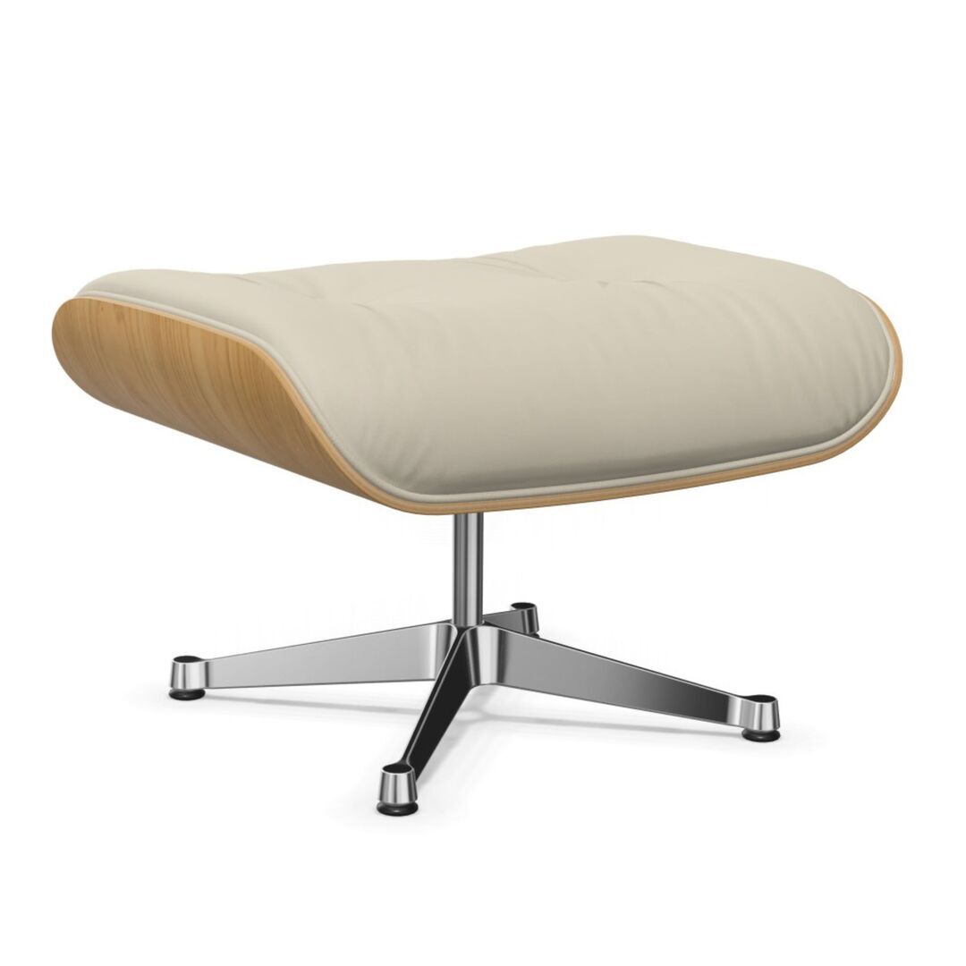 Vitra Lounge Chair Ottoman / neues Furnier / Leder Kastanie natur lackiert 26, Ton 73 - Leder Premium F, Aluminium poliert 03