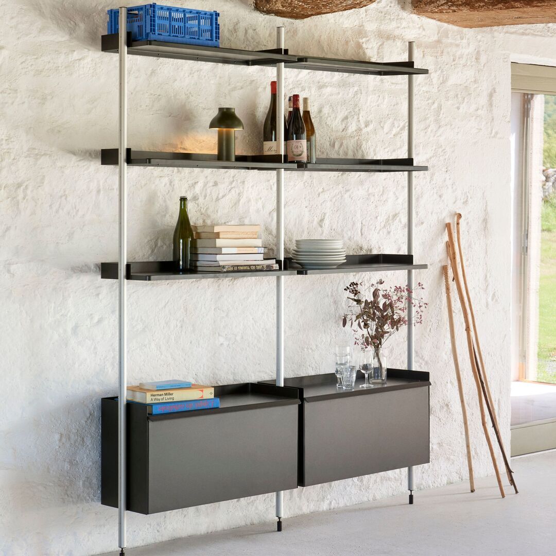 HAY Living Regalsystem Pier Combination 132 - Columns 2 von Hay Schwarz, Aluminium klar eloxiert