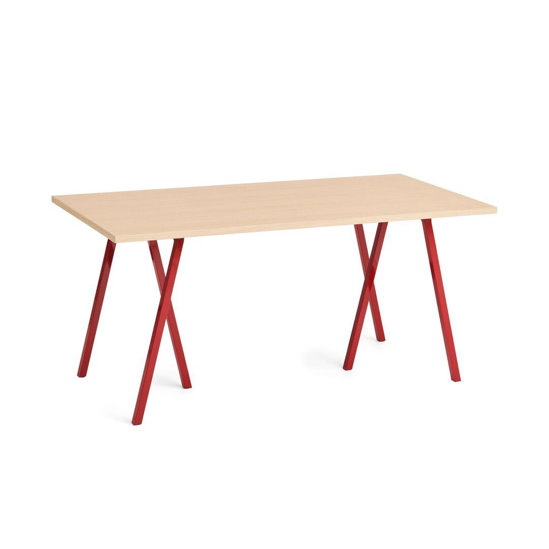 HAY Accessoires Loop Stand Table B: 160 cm / T: 77.5 cm, Eichenfurnier klar lackiert, Stahl pulverbeschichtet kastanienrot