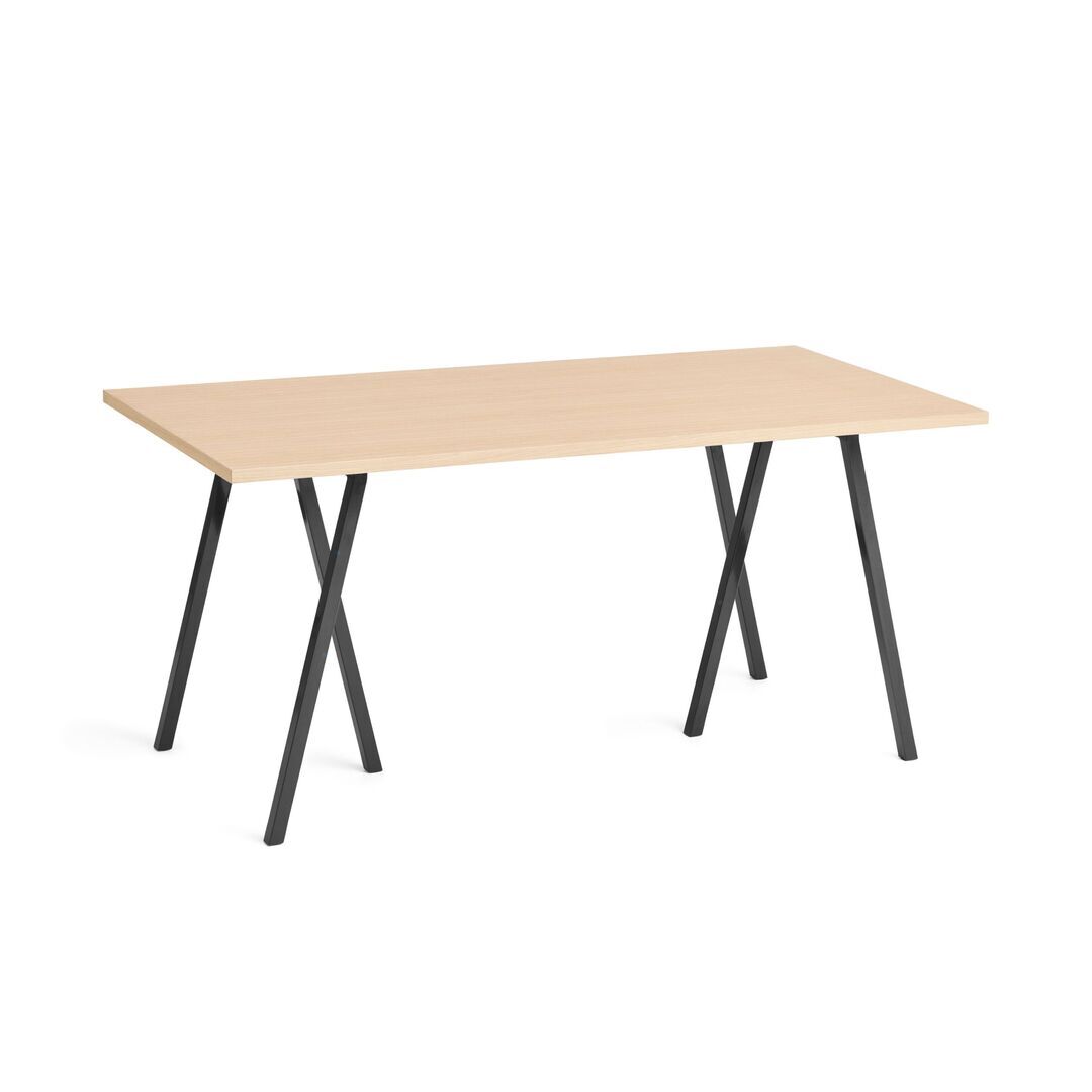 HAY Accessoires Loop Stand Table B: 160 cm / T: 77.5 cm, Eichenfurnier klar lackiert, Stahl pulverbeschichtet schwarz