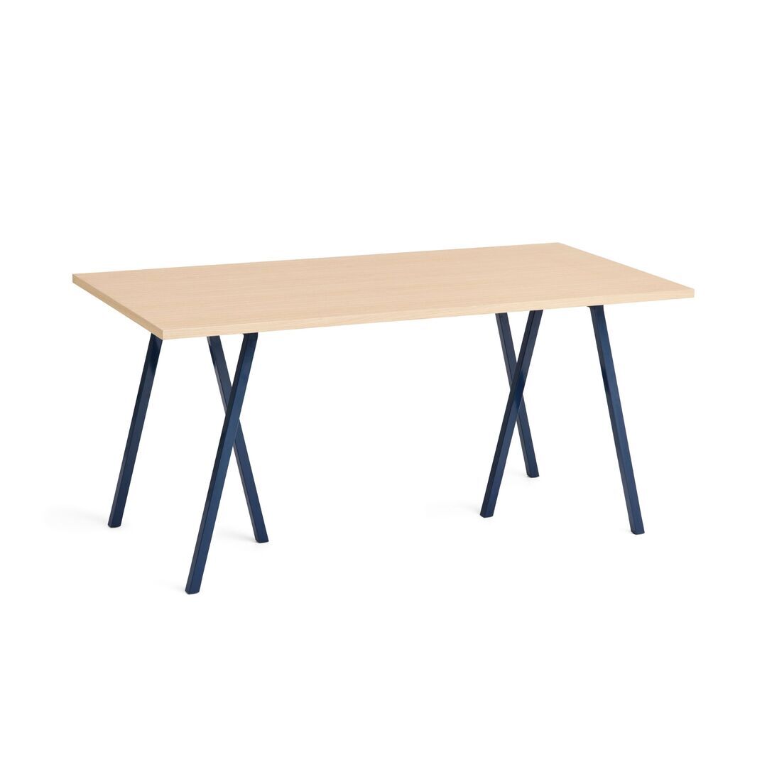 HAY Accessoires Loop Stand Table B: 160 cm / T: 77.5 cm, Eichenfurnier klar lackiert, Stahl pulverbeschichtet tiefblau