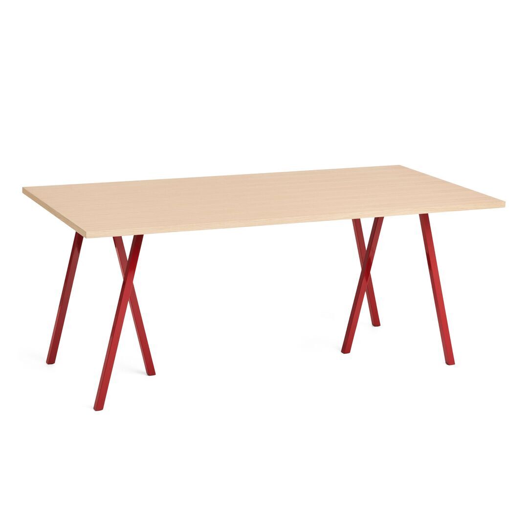 HAY Accessoires Loop Stand Table B: 180 cm / T: 87.5 cm, Eichenfurnier klar lackiert, Stahl pulverbeschichtet kastanienrot