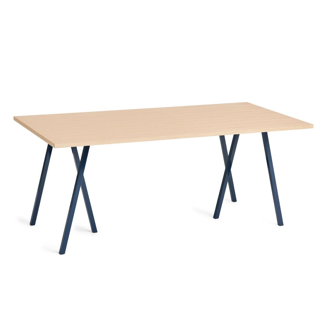 HAY Accessoires Loop Stand Table B: 180 cm / T: 87.5 cm, Eichenfurnier klar lackiert, Stahl pulverbeschichtet tiefblau