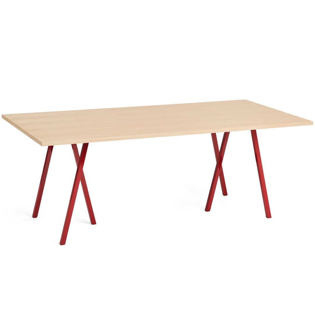 HAY Accessoires Loop Stand Table B: 200 cm / T: 92.5 cm, Eichenfurnier klar lackiert, Stahl pulverbeschichtet kastanienrot