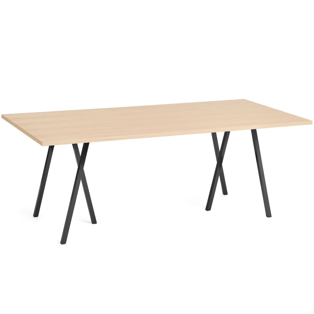 HAY Accessoires Loop Stand Table B: 200 cm / T: 92.5 cm, Eichenfurnier klar lackiert, Stahl pulverbeschichtet schwarz