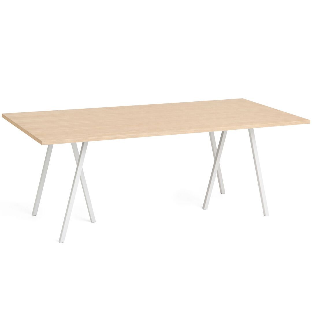 HAY Accessoires Loop Stand Table B: 200 cm / T: 92.5 cm, Eichenfurnier klar lackiert, Stahl pulverbeschichtet weiss
