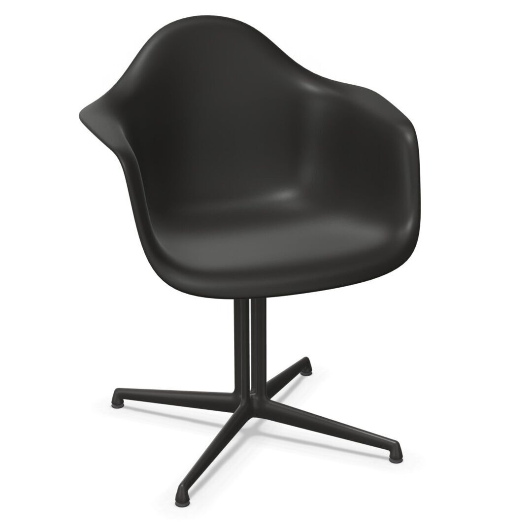 Vitra Eames Plastic  Armchair DAL von Vitra 12 Tiefschwarz RE , Basic Dark 30 pulverbeschichtet (glatt), Filzgleiter basic dark für Hartboden 05