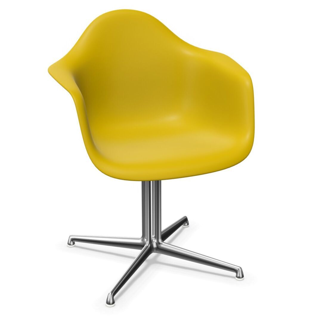 Vitra Eames Plastic  Armchair DAL von Vitra 34 Senf RE, Aluminium poliert 03, Gleiter weiss für Teppichboden 14
