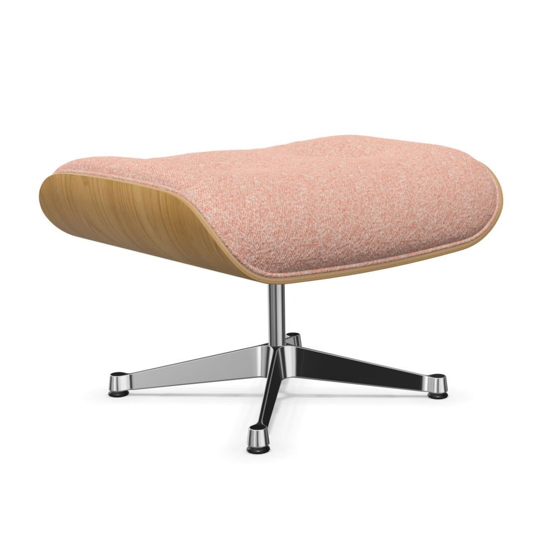 Vitra Lounge Chair Ottoman / neues Furnier / Stoff Kastanie natur lackiert 26, Elfenbein-Pfirsich 07 - Nubia, Aluminium poliert 03