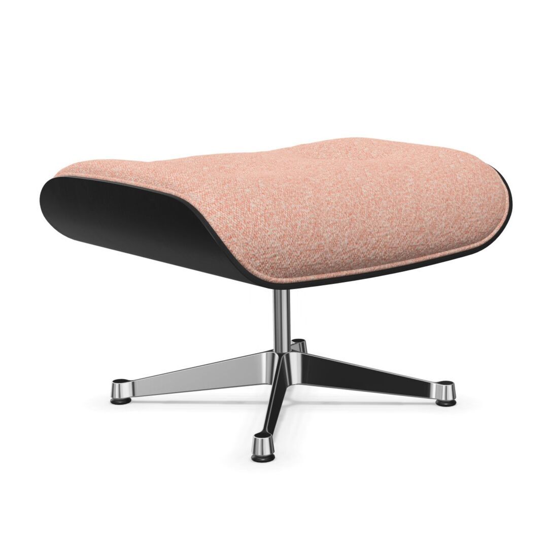 Vitra Lounge Chair Ottoman / neues Furnier / Stoff Kastanie schwarz lackiert 27, Elfenbein-Pfirsich 07 - Nubia, Aluminium poliert 03