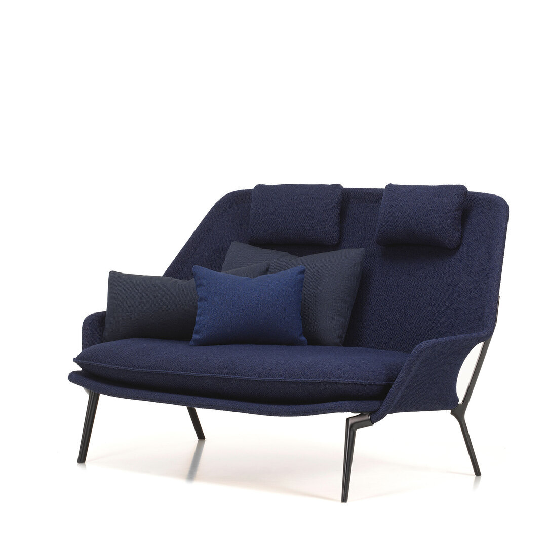 Vitra Slow Sofa in Stoff von Vitra Flocca dunkelblau, Aluminiumguss pulverbeschichtet tiefschwarz