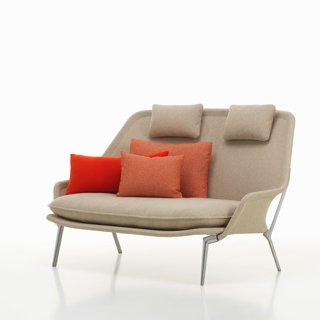 Vitra Slow Sofa in Stoff von Vitra Flocca beige, Aluminiumguss poliert 