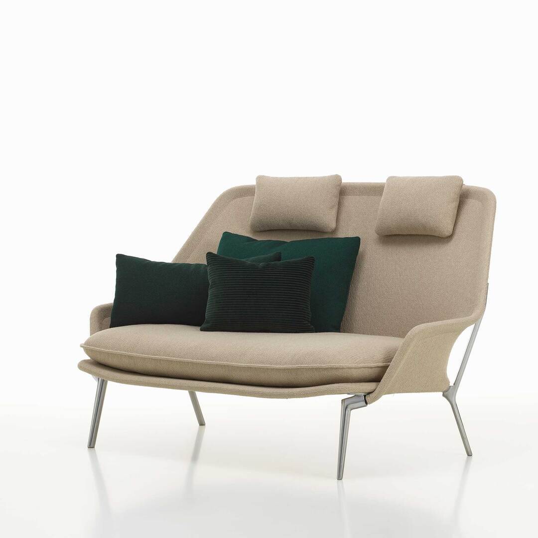 Vitra Slow Sofa in Stoff von Vitra Flocca beige, Aluminiumguss poliert 