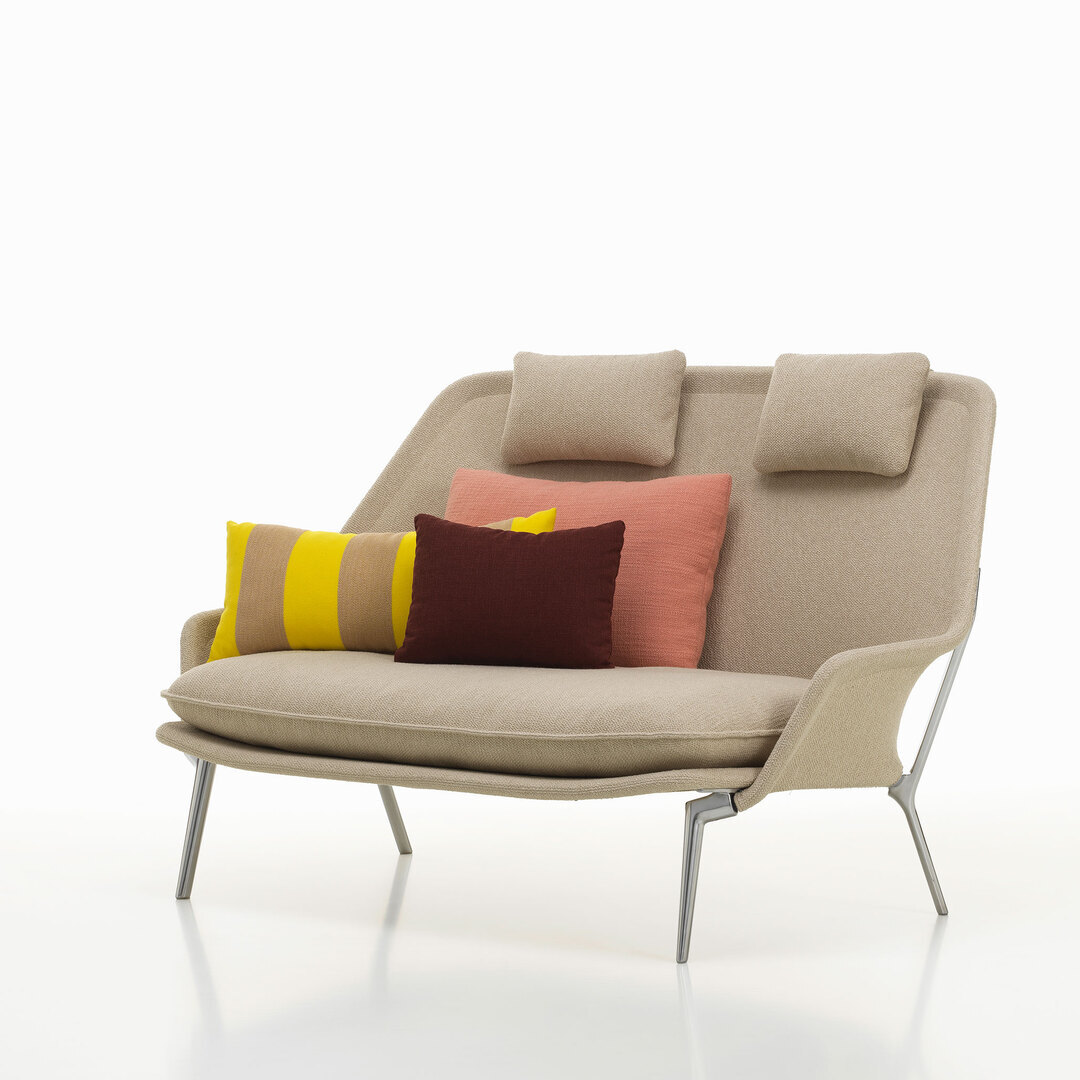 Vitra Slow Sofa in Stoff von Vitra Flocca beige, Aluminiumguss poliert 