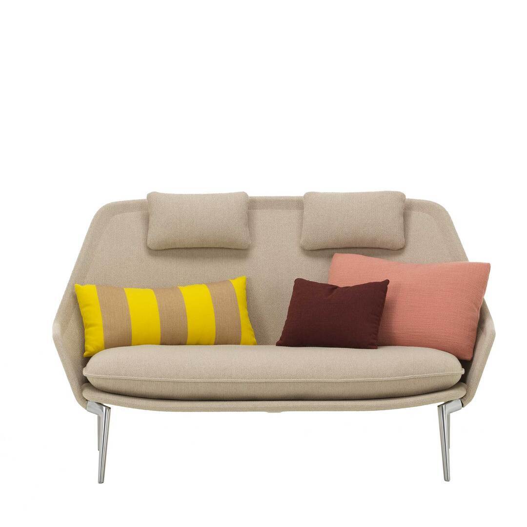 Vitra Slow Sofa in Stoff von Vitra Flocca beige, Aluminiumguss poliert 