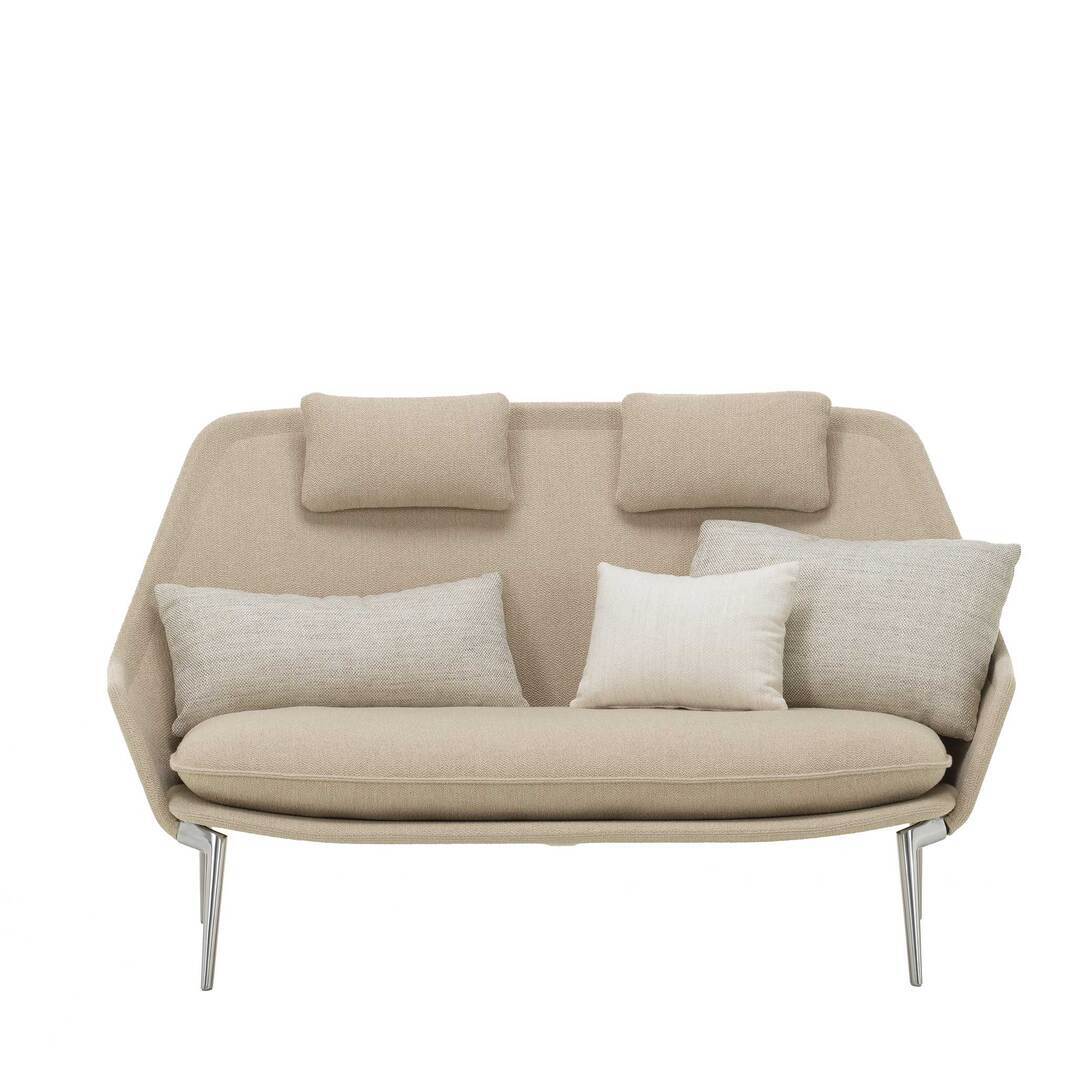 Vitra Slow Sofa in Stoff von Vitra Flocca beige, Aluminiumguss poliert 
