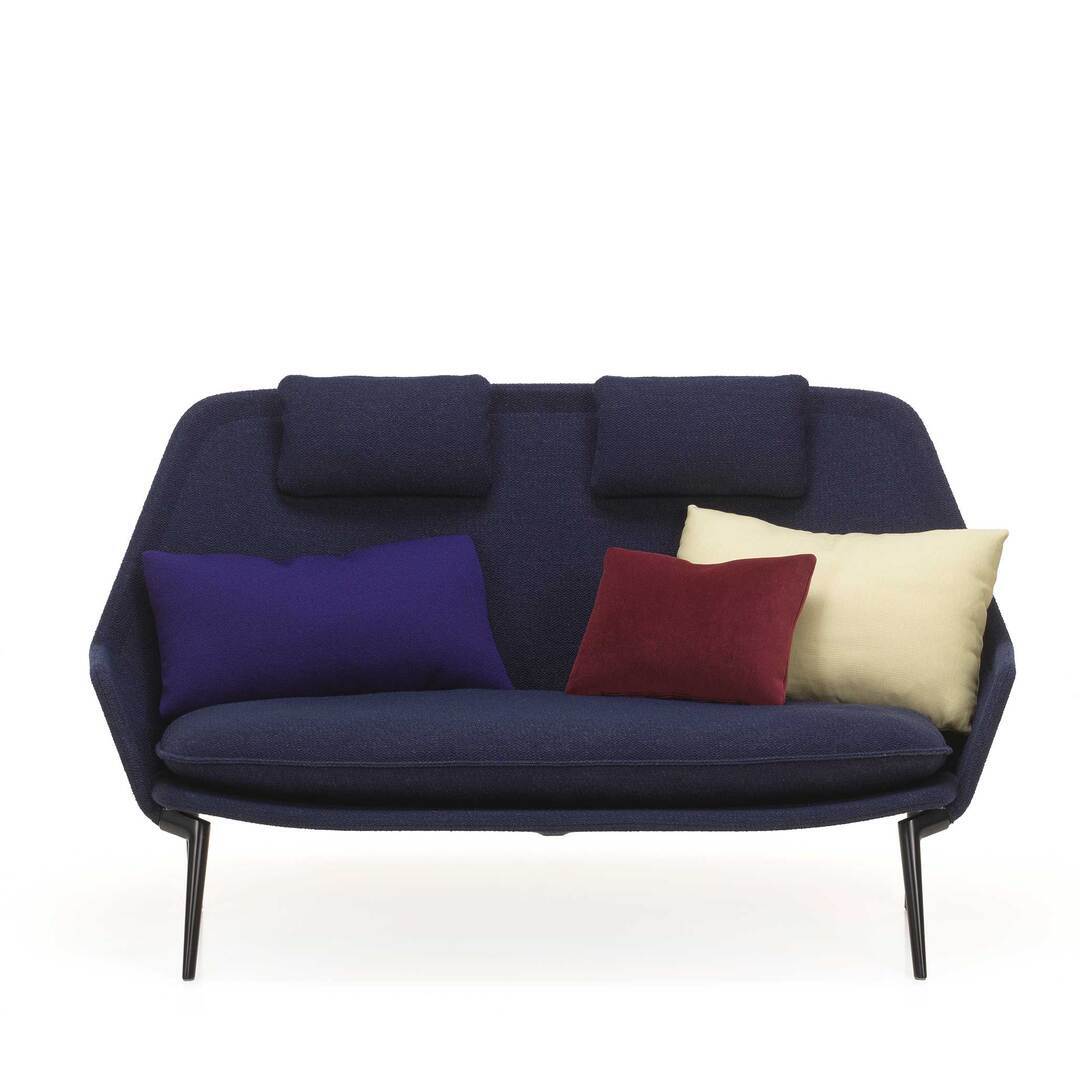 Vitra Slow Sofa in Stoff von Vitra Flocca dunkelblau, Aluminiumguss pulverbeschichtet tiefschwarz