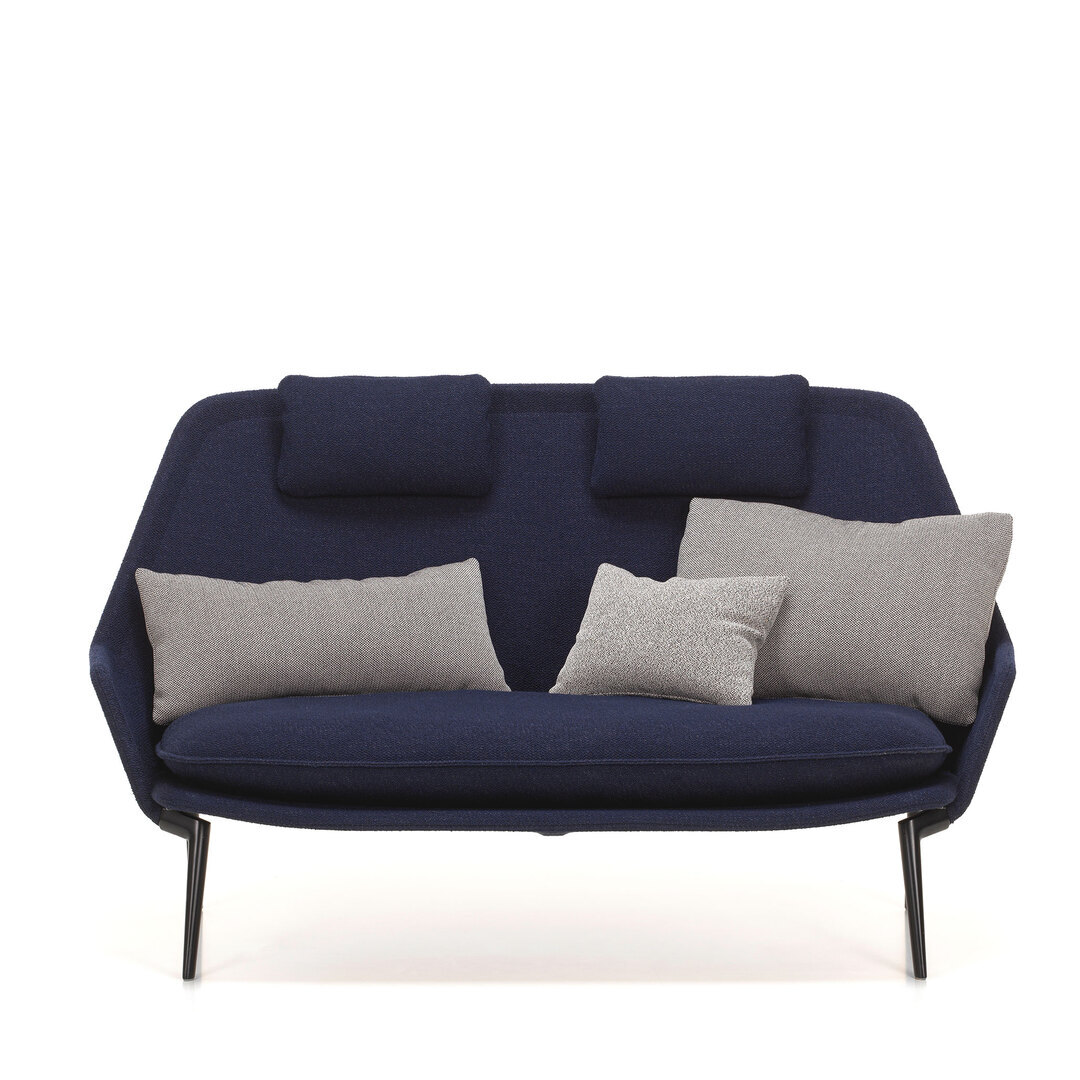 Vitra Slow Sofa in Stoff von Vitra Flocca dunkelblau, Aluminiumguss pulverbeschichtet tiefschwarz