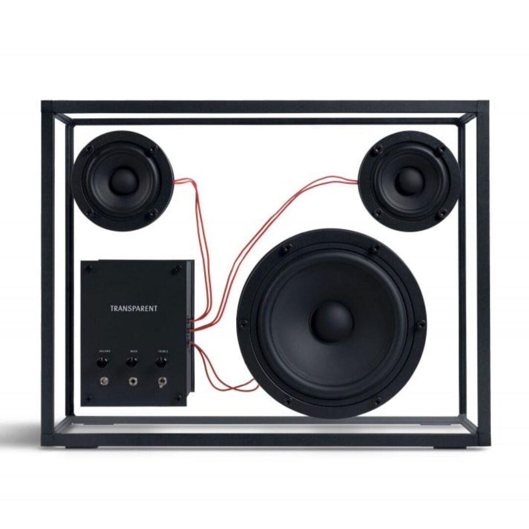 Transparentsound Transparent Speaker Schwarz mit roten Kabeln