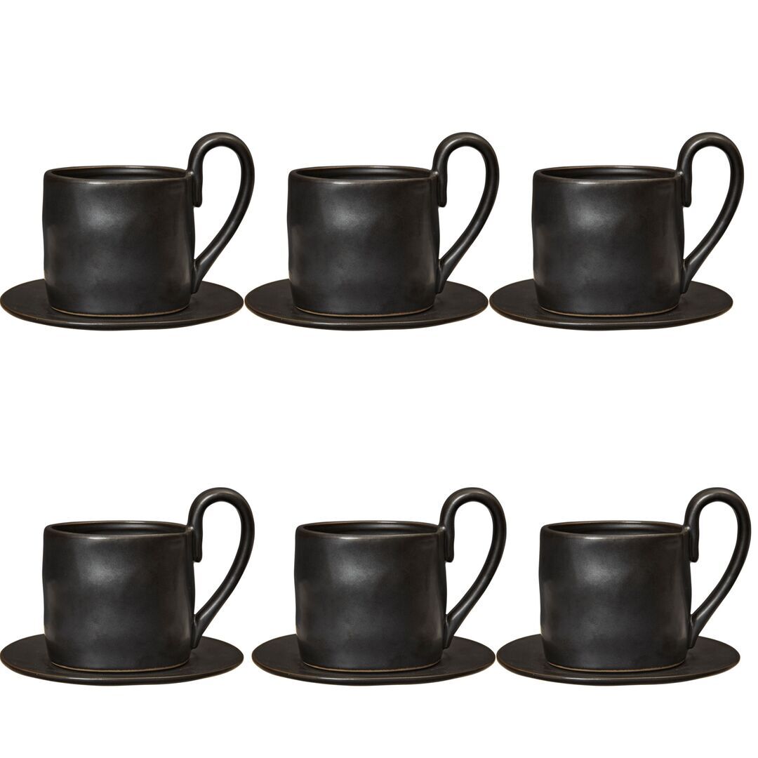 Ferm Living Steingut-Tassen mit Unterteller Flow von Ferm Living Black