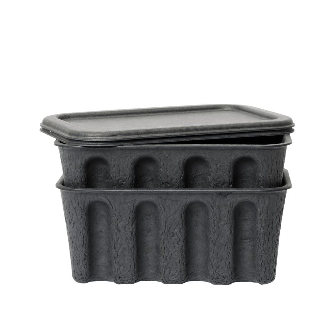 Ferm Living Paper Pulp Box - Small 2er Set 100 % recycelter Papierzellstoff Charcoal, Klein