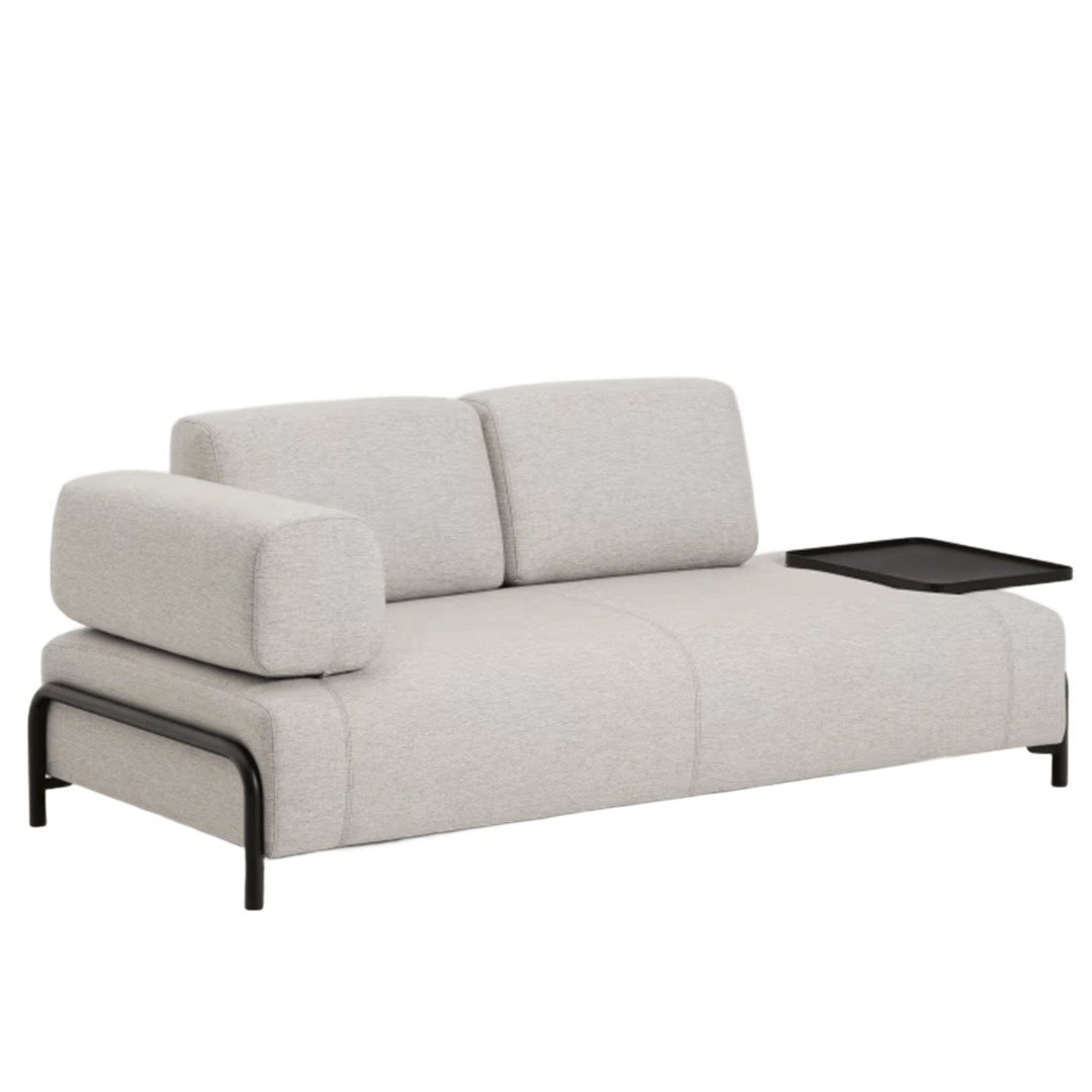 Kave Home 2-Sitzer-Sofa Compo aus Chenille mit grosses Tablett von Kave Home Stahl schwarz, Babel Beige