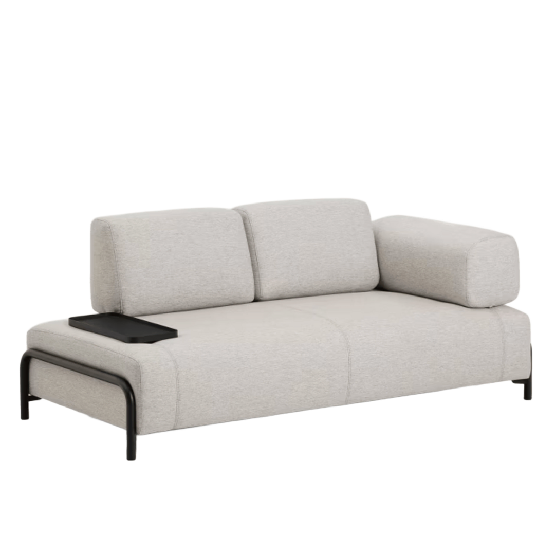 Kave Home 2-Sitzer-Sofa Compo aus Chenille mit kleines Tablett von Kave Home Stahl schwarz, Babel Beige